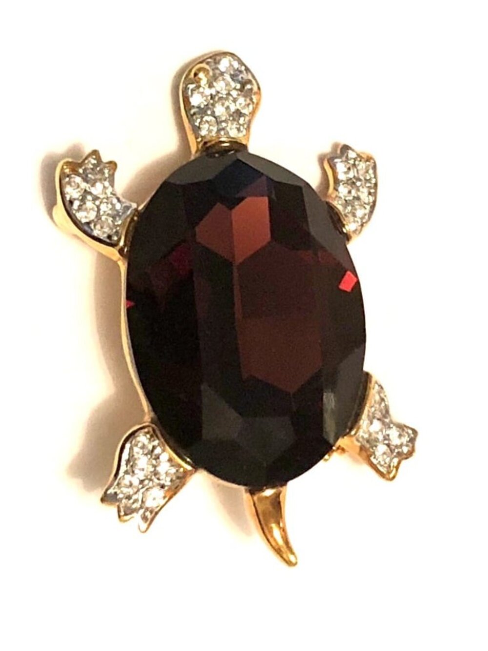 KENNETH JAY LANE, VINTAGE DARK TOPAZ CRYSTAL TURTLE PIN